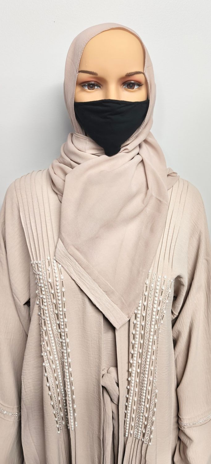 Pearled Cream Color Modest Dubai Abaya