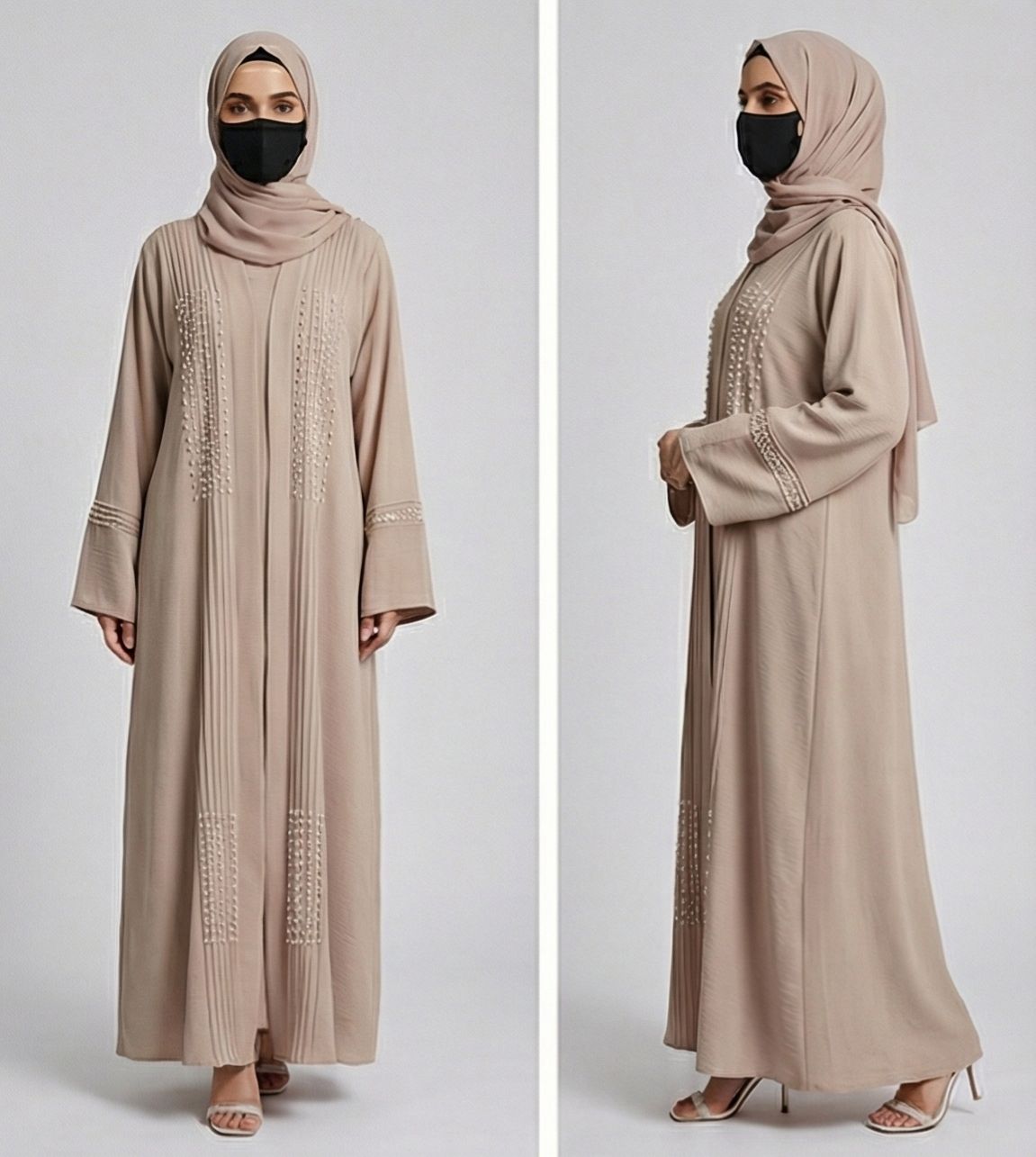 Pearled Cream Color Modest Dubai Abaya