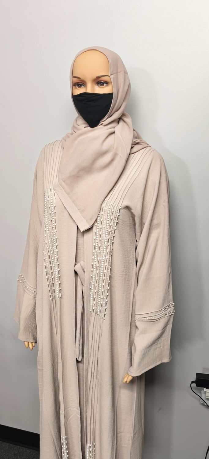 Pearled Cream Color Modest Dubai Abaya
