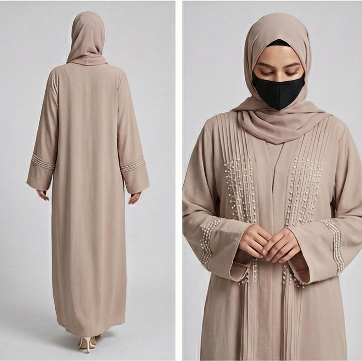 Pearled Cream Color Modest Dubai Abaya