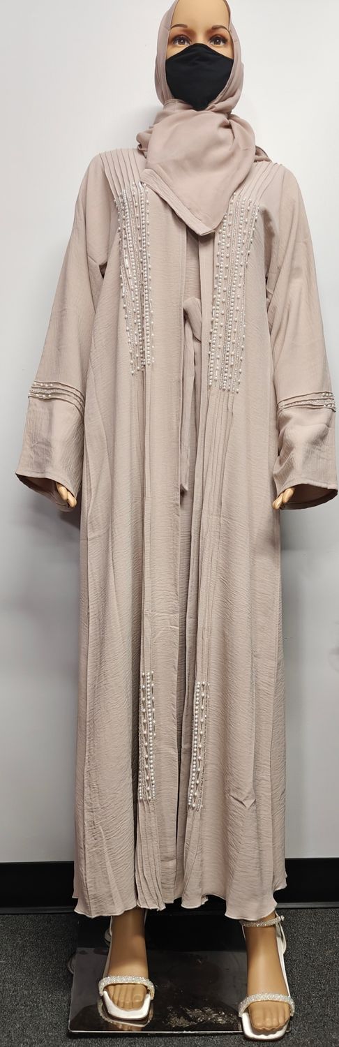 Pearled Cream Color Modest Dubai Abaya