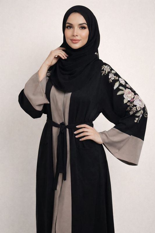 Black Floral Modest Dubai Abaya