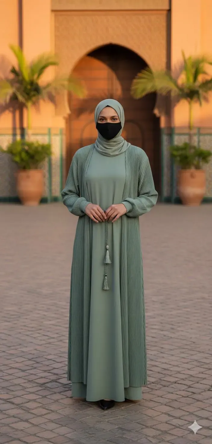 Sage Pleated Modest Dubai Abaya