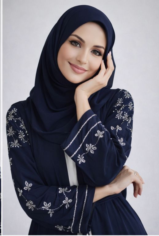 Navy Blue Embellished Sleeve Modest Dubai Abaya