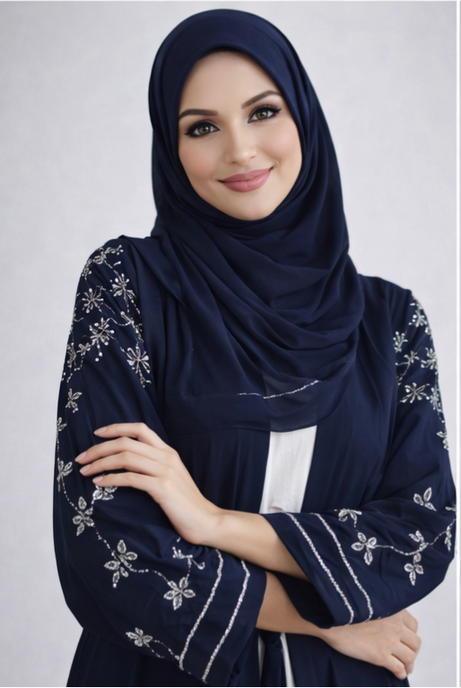 Navy Blue Embellished Sleeve Modest Dubai Abaya
