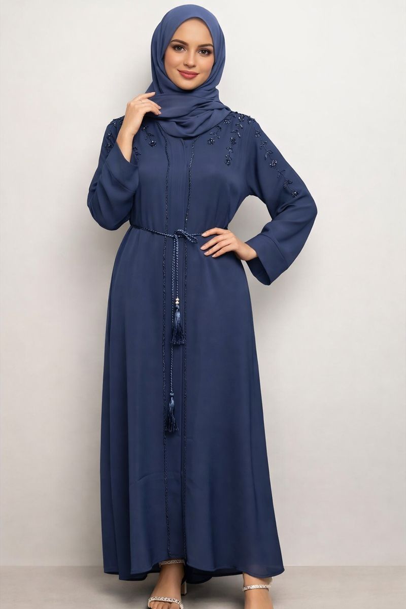 Blueberry Color Modest Dubai Abaya
