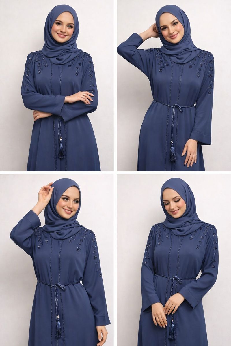 Blueberry Color Modest Dubai Abaya