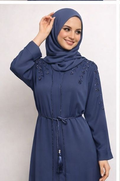 Blueberry Color Modest Dubai Abaya
