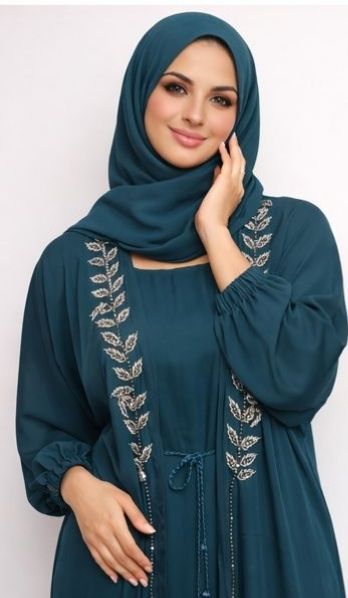 Emerald Green Embellished Cuff Sleeve Modest Dubai Abaya