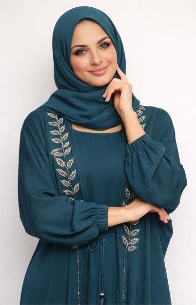 Emerald Green Embellished Cuff Sleeve Modest Dubai Abaya
