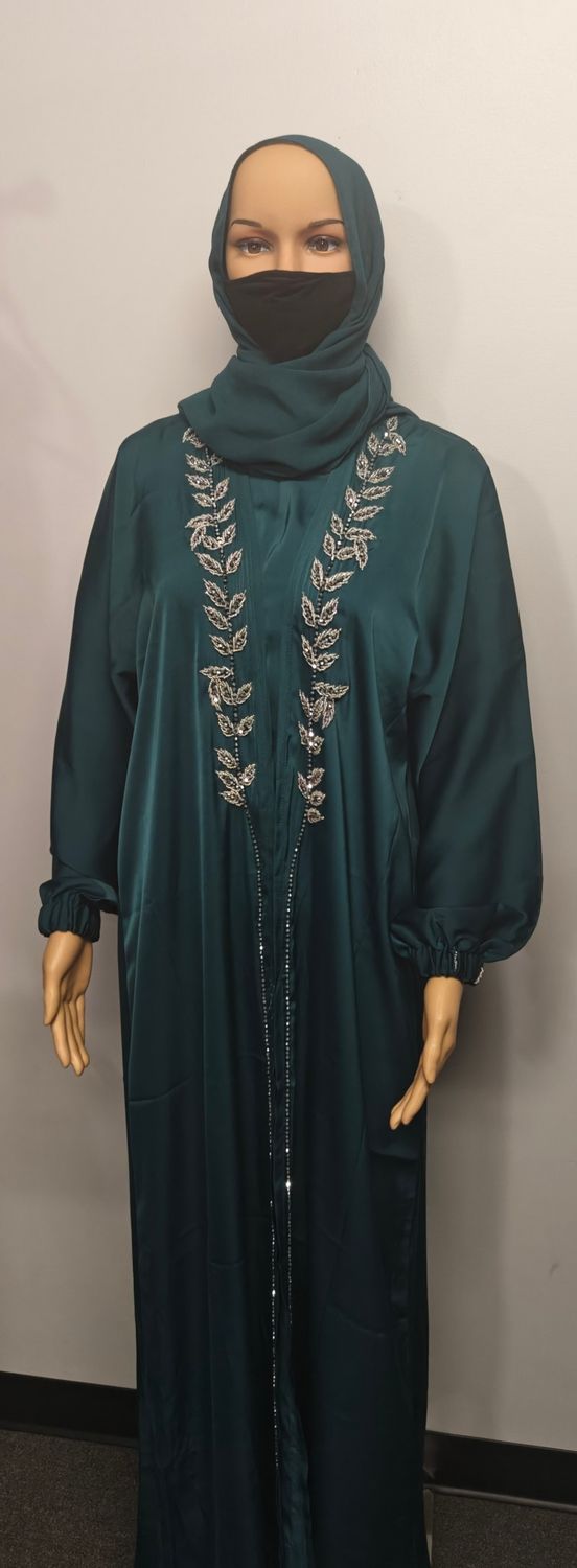 Emerald Green Embellished Cuff Sleeve Modest Dubai Abaya