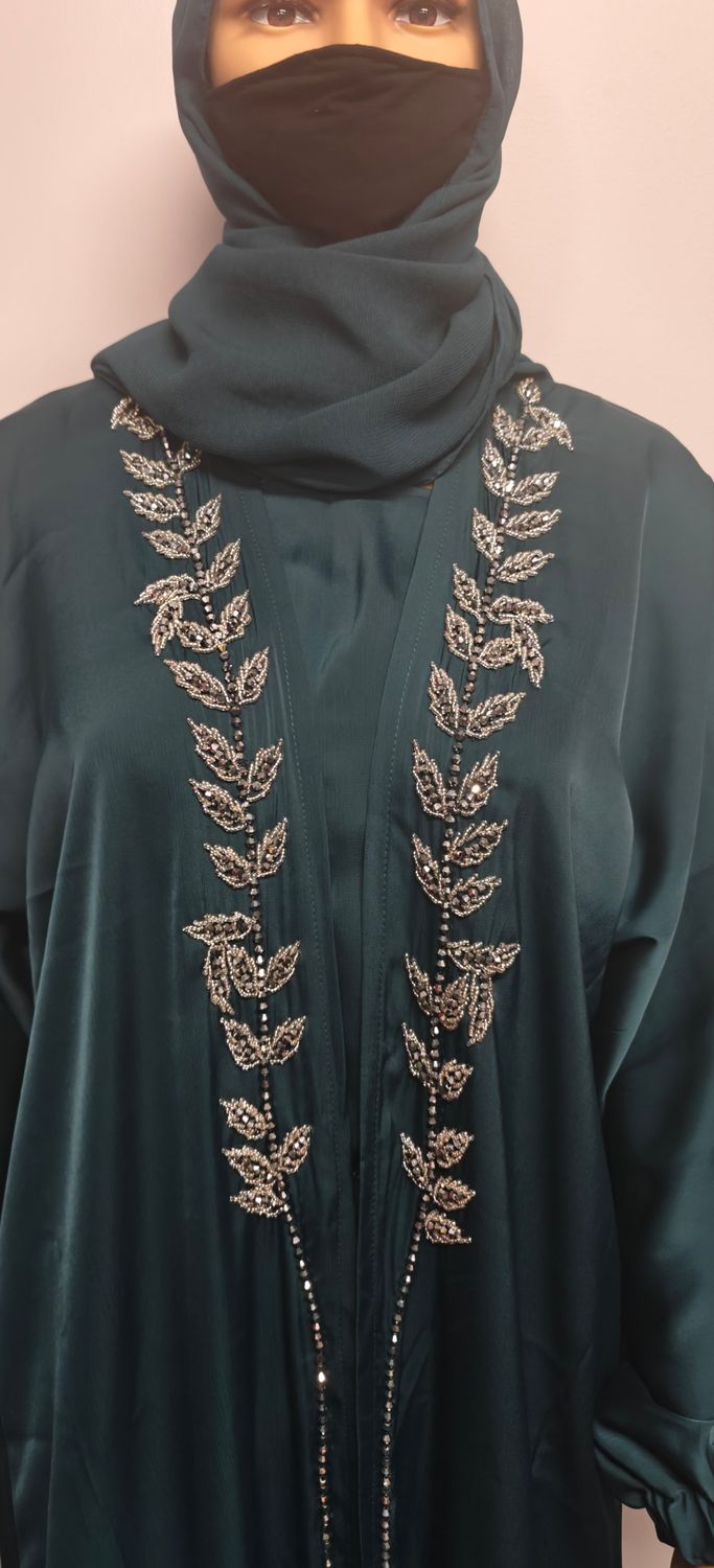 Emerald Green Embellished Cuff Sleeve Modest Dubai Abaya