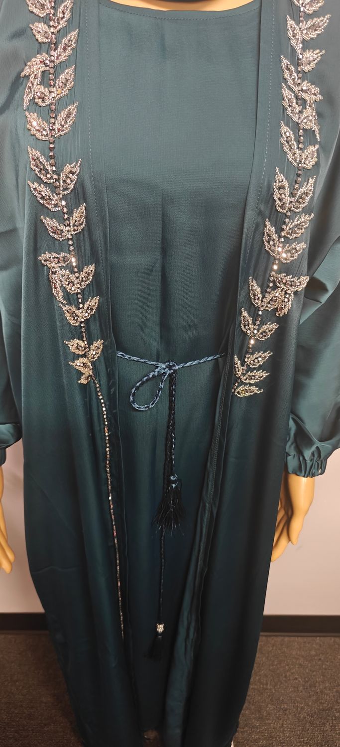 Emerald Green Embellished Cuff Sleeve Modest Dubai Abaya