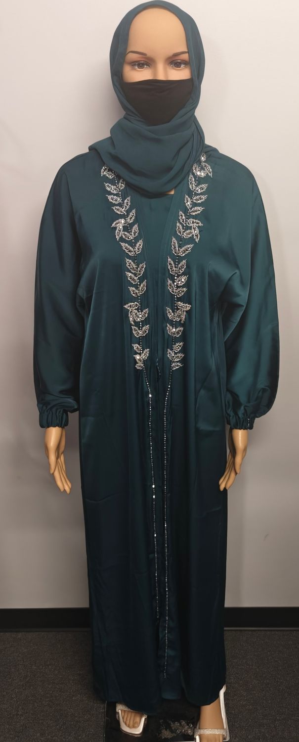 Emerald Green Embellished Cuff Sleeve Modest Dubai Abaya