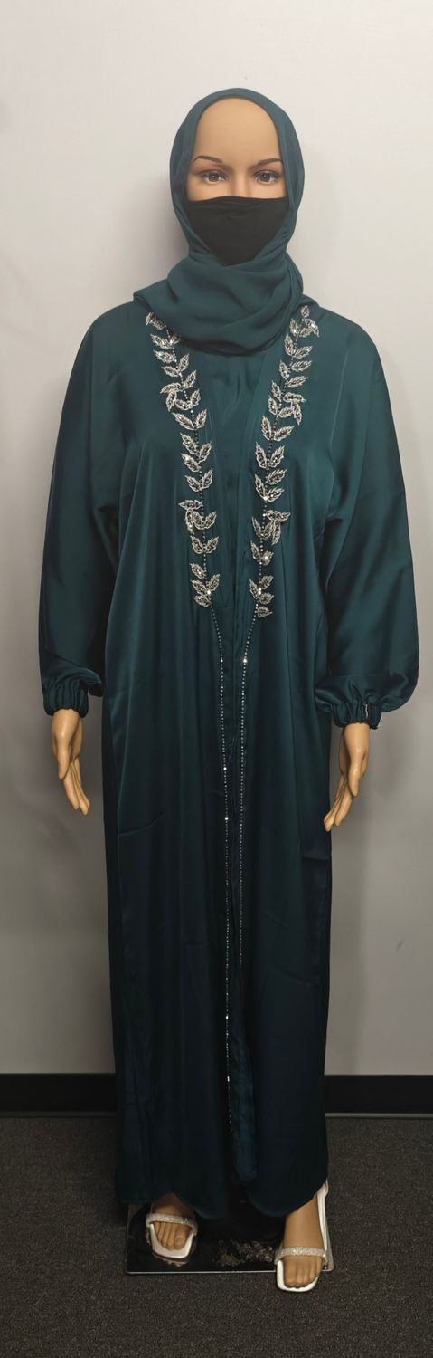 Emerald Green Embellished Cuff Sleeve Modest Dubai Abaya