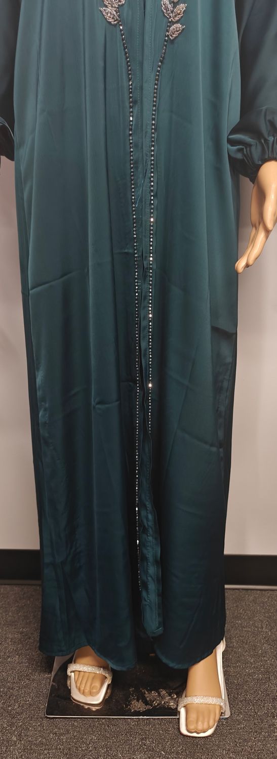 Emerald Green Embellished Cuff Sleeve Modest Dubai Abaya
