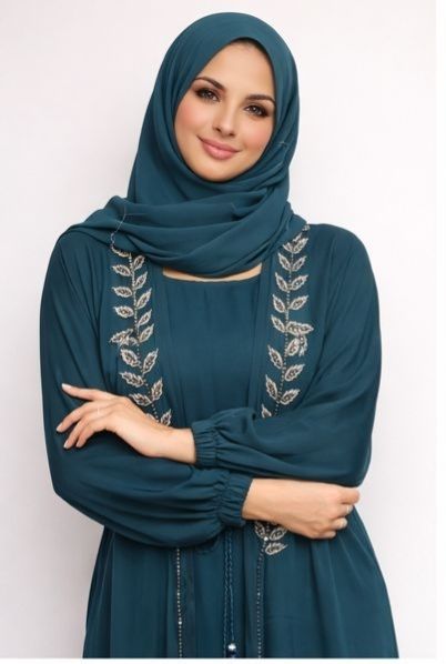Emerald Green Embellished Cuff Sleeve Modest Dubai Abaya