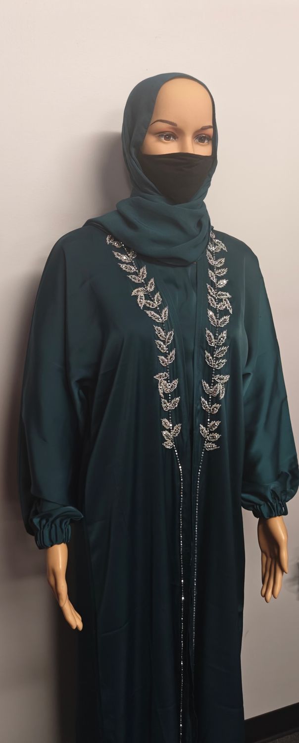 Emerald Green Embellished Cuff Sleeve Modest Dubai Abaya
