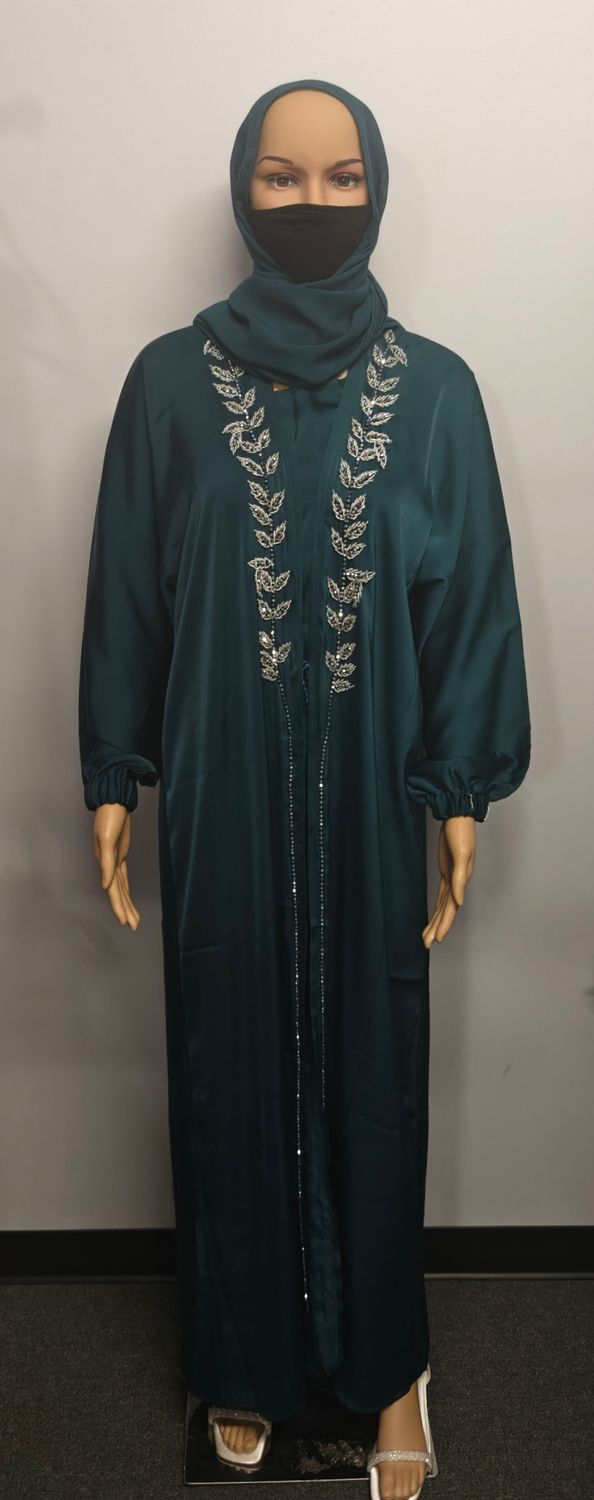 Emerald Green Embellished Cuff Sleeve Modest Dubai Abaya