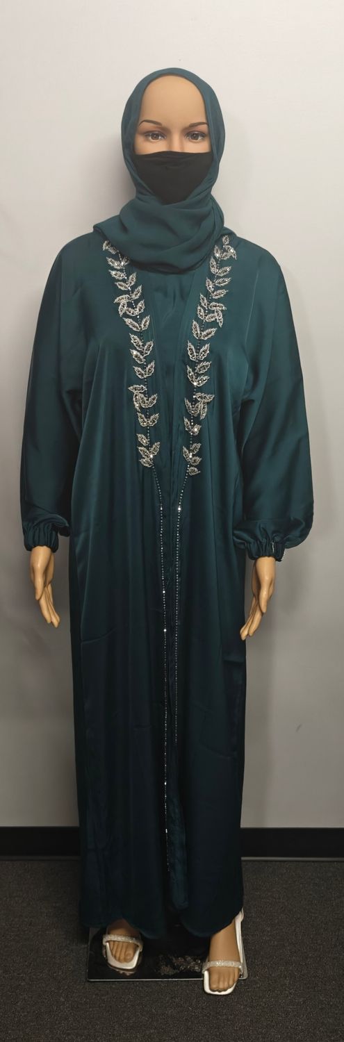 Emerald Green Embellished Cuff Sleeve Modest Dubai Abaya