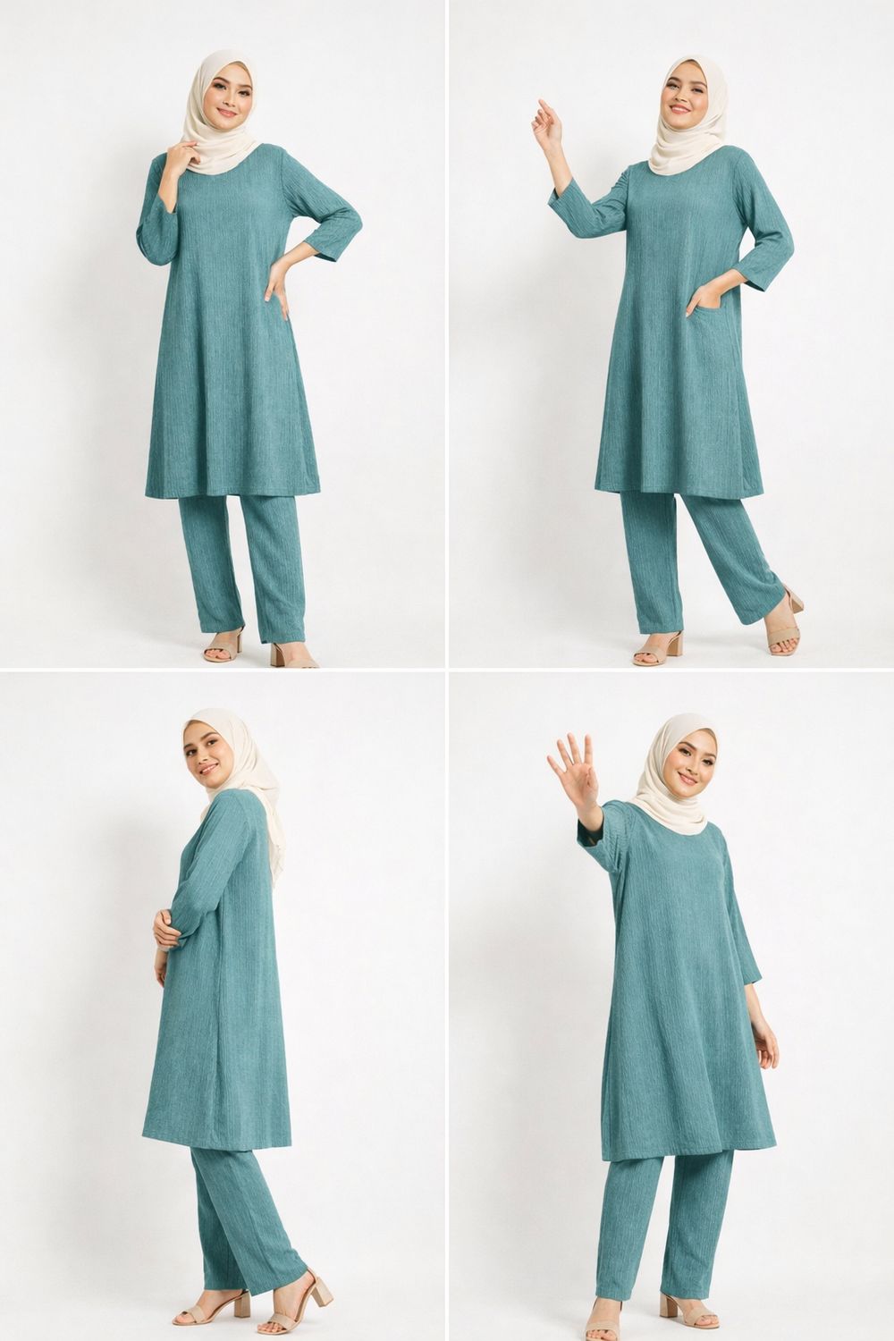 Light Teal  Co-ord Set, Long Tunic and Pants with Pockets