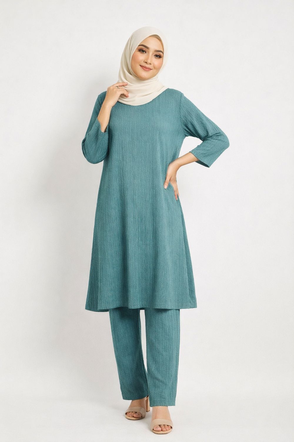 Light Teal  Co-ord Set, Long Tunic and Pants with Pockets