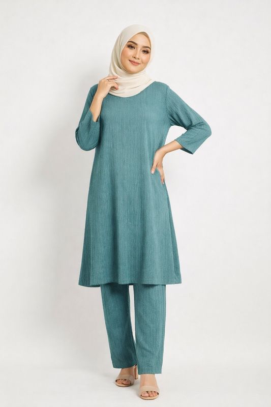 Light Teal  Co-ord Set, Long Tunic and Pants with Pockets