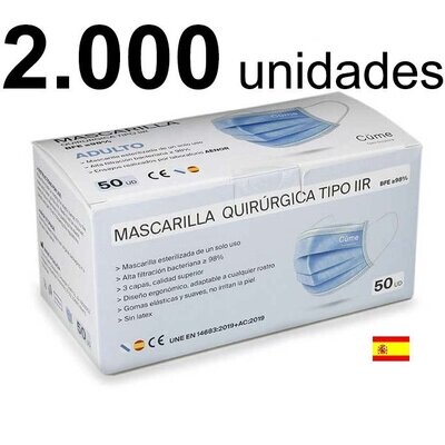 Caja 2.000 Mascarillas quirúrgicas TIPO IIR - AZUL