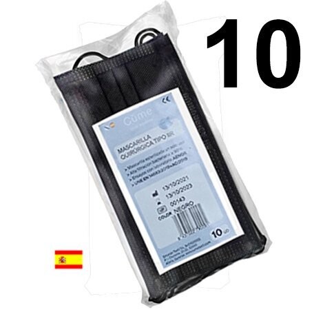 Blister 10 Mascarillas quirúrgicas TIPO IIR - NEGRO