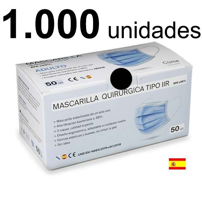 Caja 1.000 Mascarillas quirúrgicas TIPO IIR - NEGRO