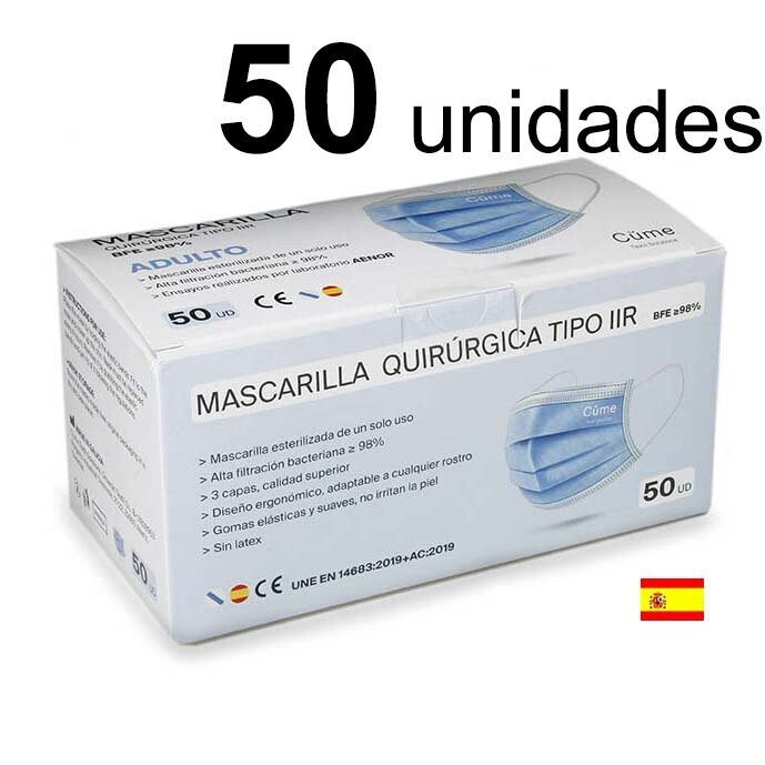 Caja 50 Mascarillas quirúrgicas TIPO IIR - AZUL