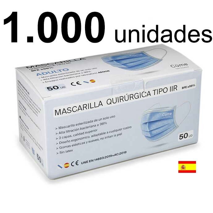 Caja 1.000 Mascarillas quirúrgicas TIPO IIR - AZUL