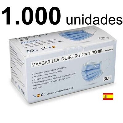 Caja 1.000 Mascarillas quirúrgicas TIPO IIR - AZUL