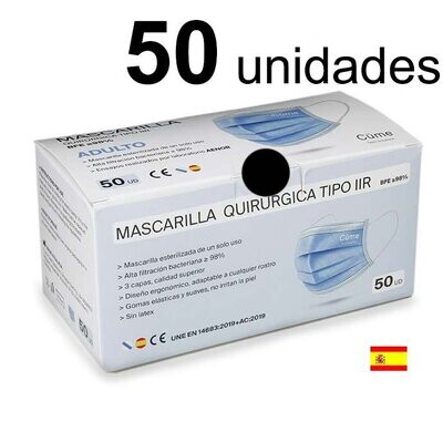 Caja 50 Mascarillas quirúrgicas TIPO IIR - NEGRO