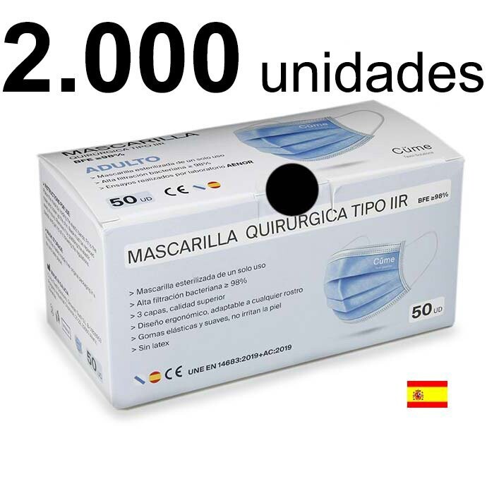 Caja 2.000 Mascarillas quirúrgicas TIPO IIR - NEGRO