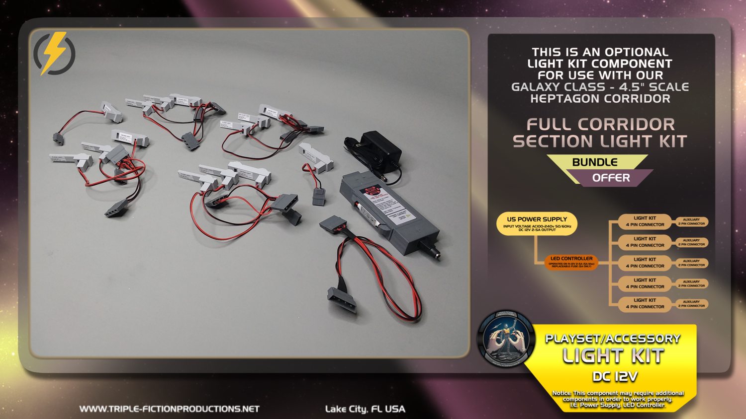 Galaxy Class - 4.5&quot; Scale - Heptagon Corridor - Full Corridor Light Kit