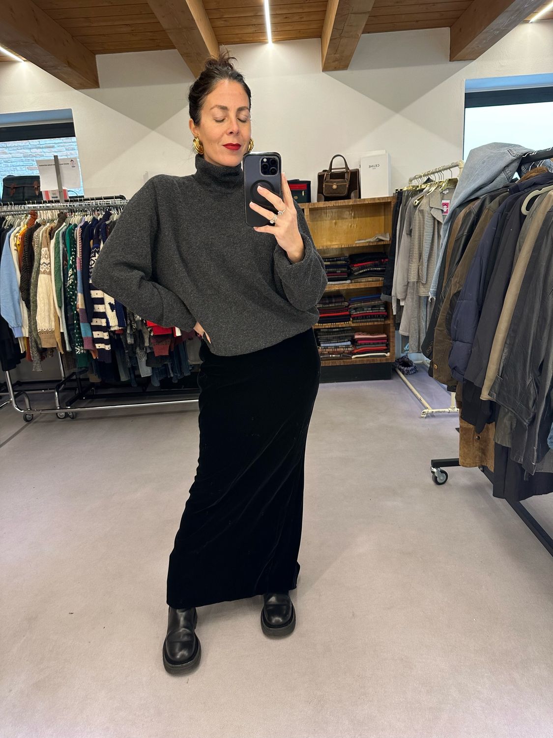 GONNA LUNGA VALENTINO BOUTIQUE VELLUTO LISCIO NERO