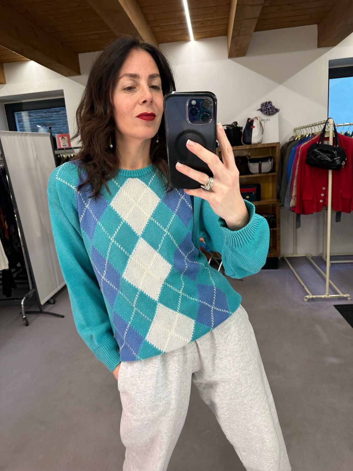 MAGLIONE PURO COTONE VINTAGE ROMBI TG M