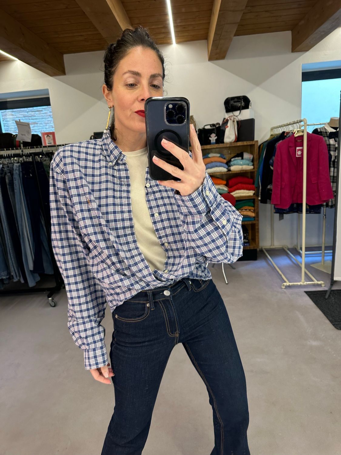CAMICIA RALPH LAUREN SCOZZESE BLU CAVALLINO DETTAGLIATO TG XL