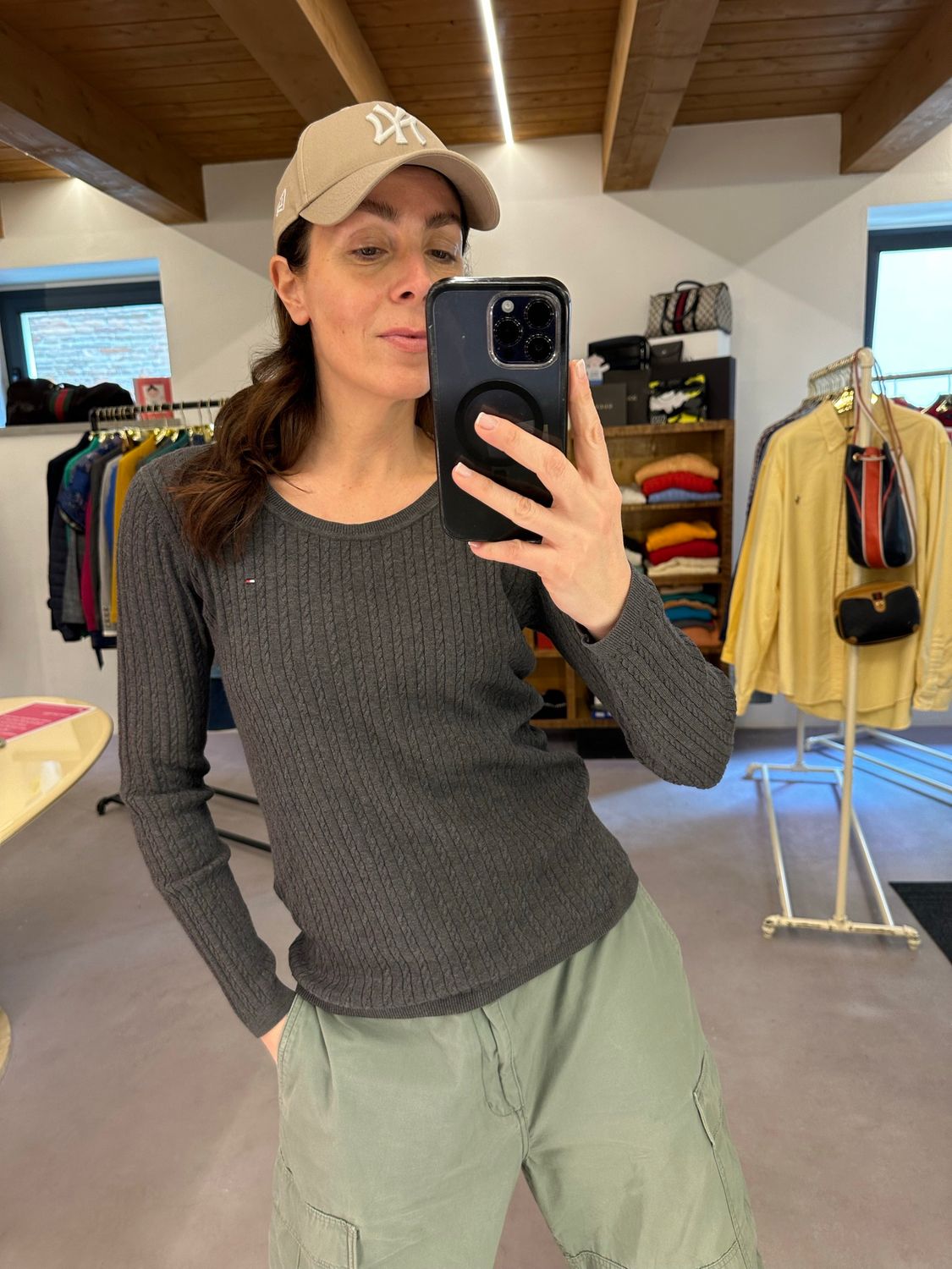 MAGLIONCINO TOMMY HILFIGER DONNA GRIGIO TRECCE SOTTILI