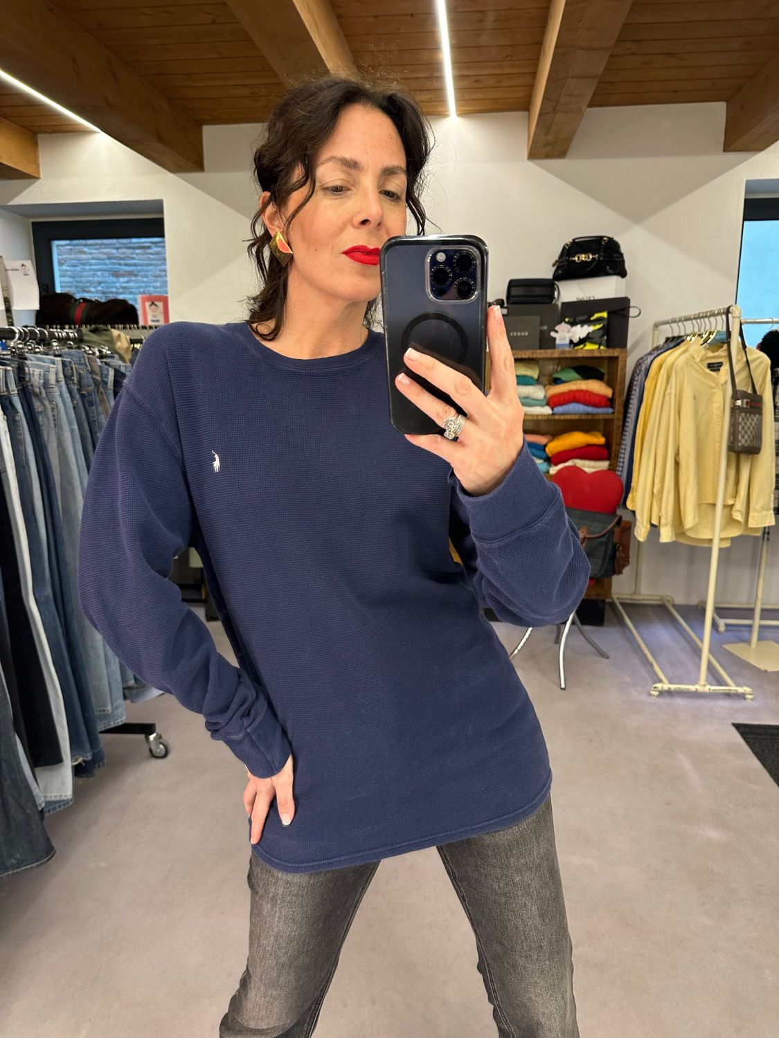FELPINA RALPH LAUREN NIDO D APE BLU CAVALLINO BIANCO