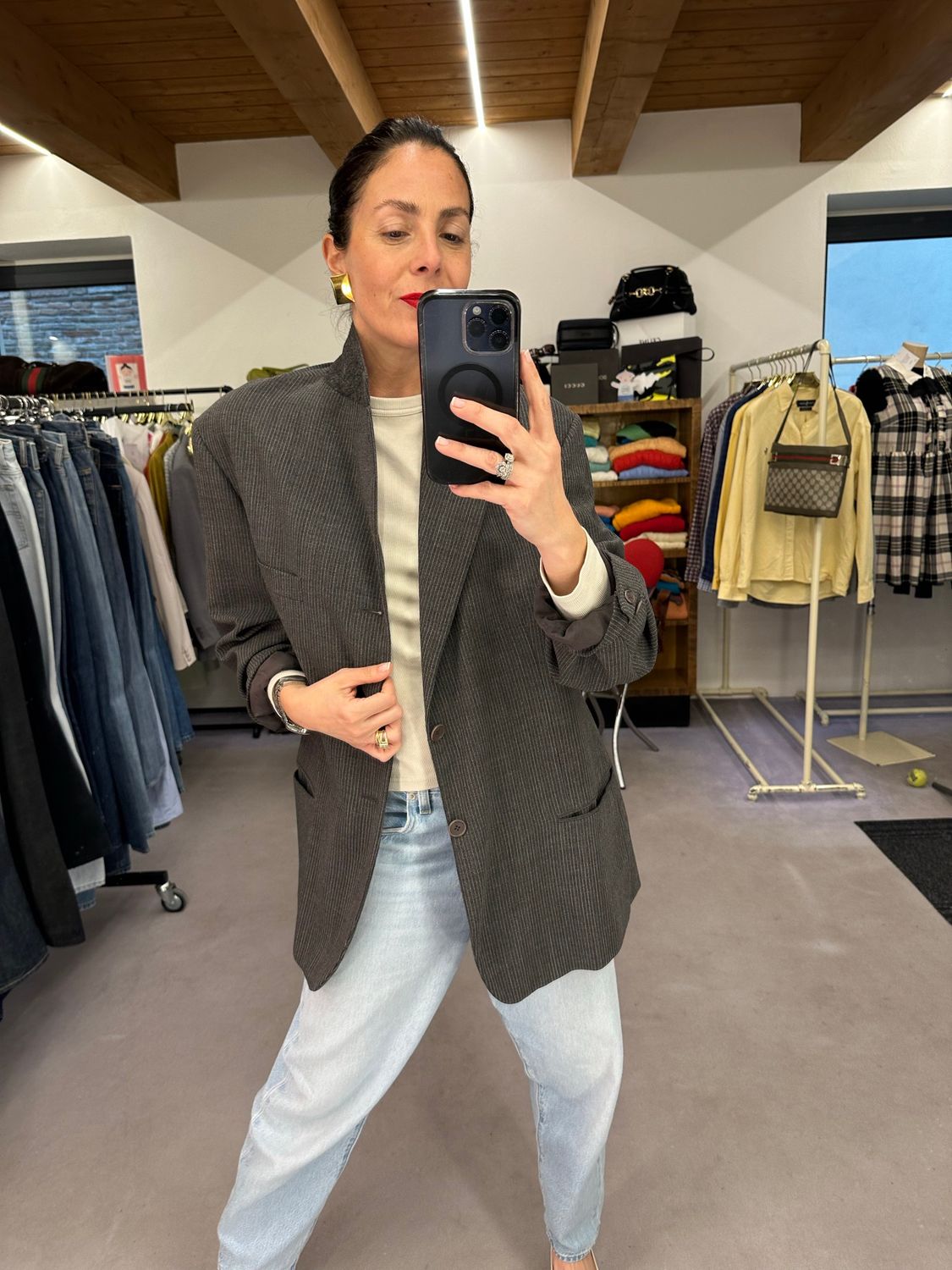 BLAZER VINTAGE OVER GRIGIO ANTRACITE GESSATO STRETTO ANTONIO FUSCO FRESCO DI LANA SFODERATA