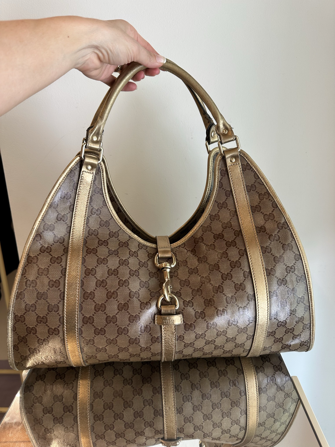 BORSA GUCCI JACKIE LIMITED EDITION MONOGRAM CRYSTAL E PELLE ORO