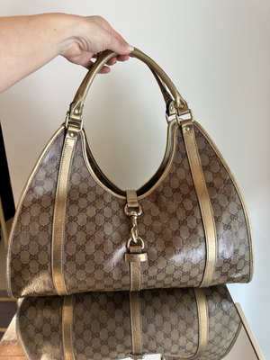 BORSA GUCCI JACKIE LIMITED EDITION MONOGRAM CRYSTAL E PELLE ORO