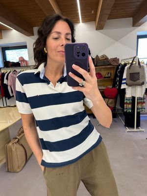 POLO TOMMY HILFIGER RIGHE BIANCHE BLU