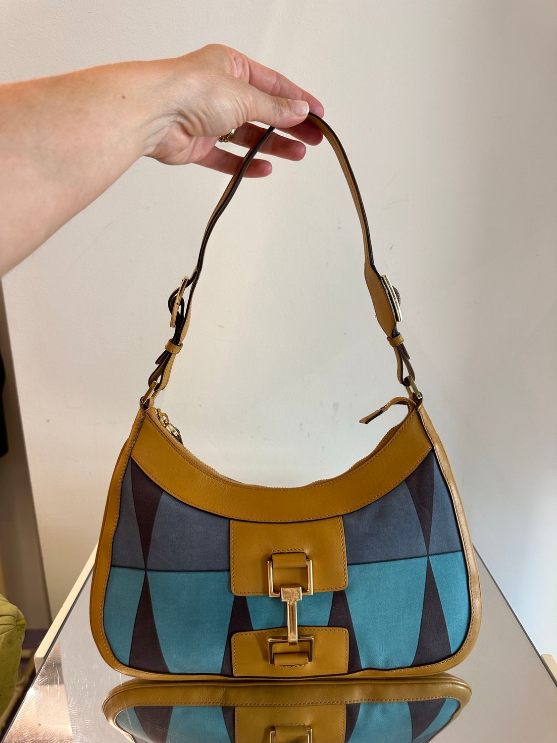 BORSA GUCCI PELLE E TESSUTO FANTASIA 