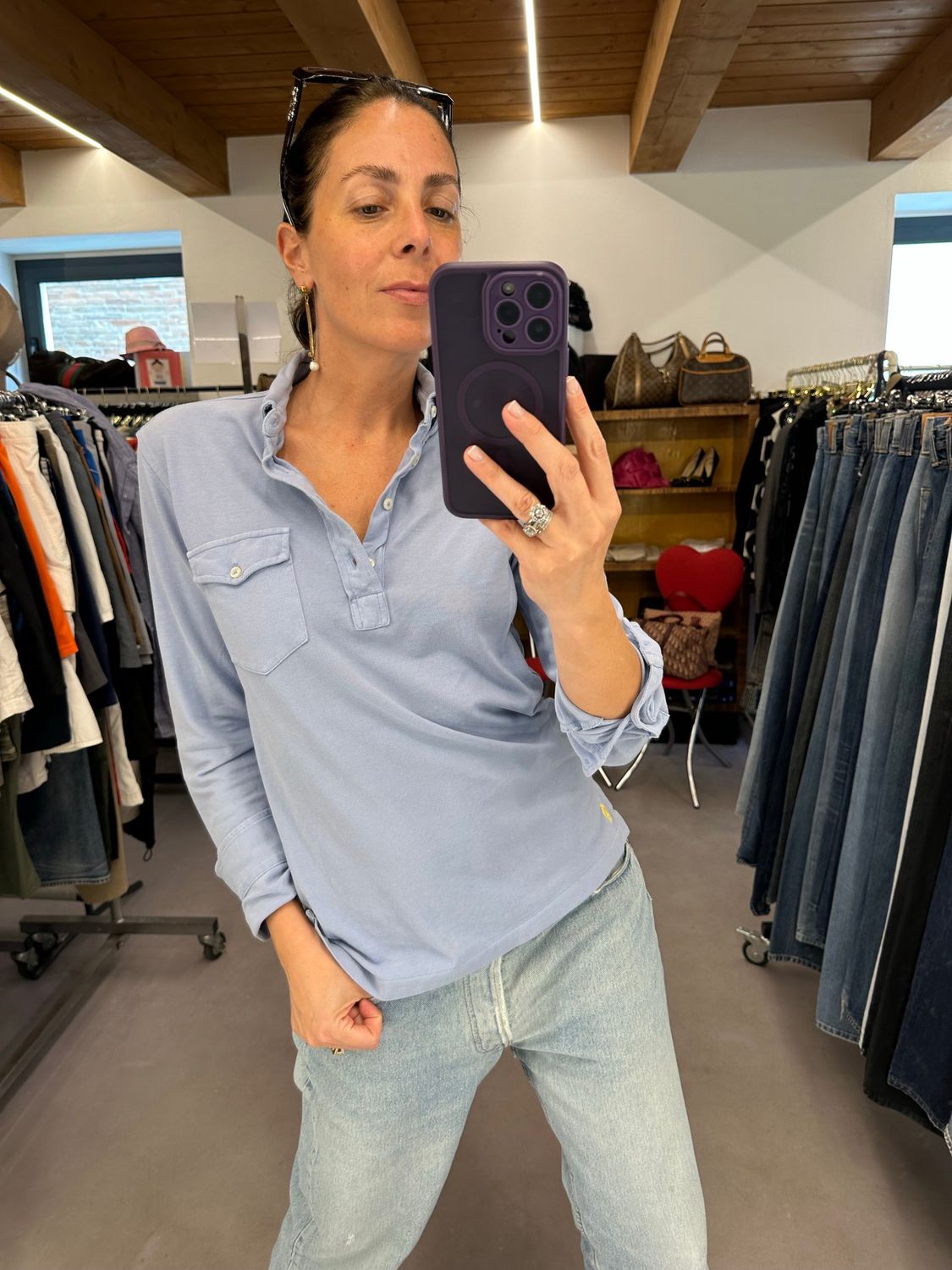 POLO A CAMICIA RALPH LAUREN AZZURRA CON CAVALLINO GIALLO