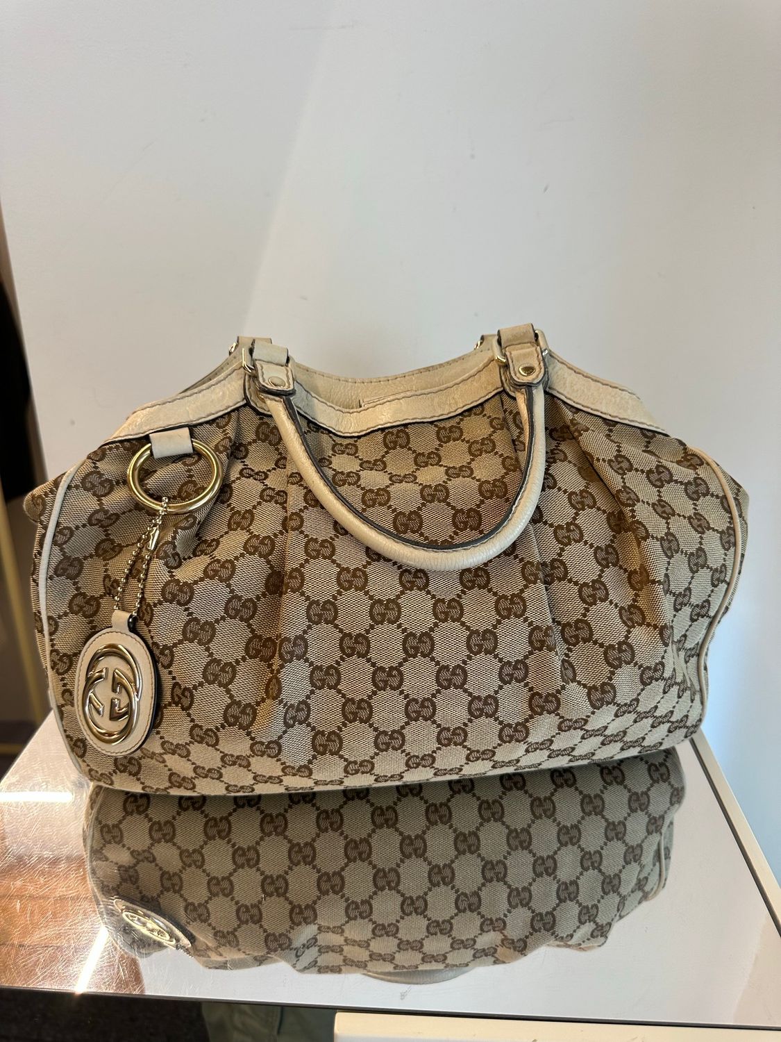 SHOPPER GUCCI A SACCA TESSUTO MONOGRAM E PELLE GUCCISSIMA