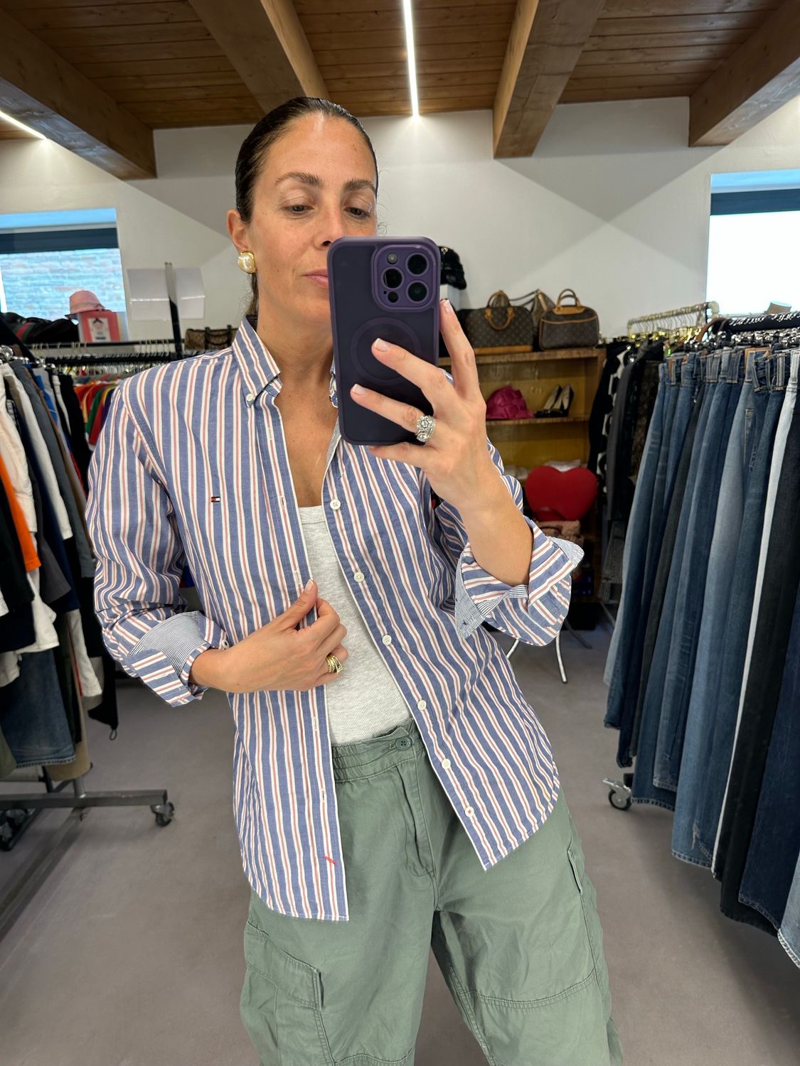 CAMICIA TOMMY HILFIGHER RIGHE BIANCHE BLU ROSSE TG S