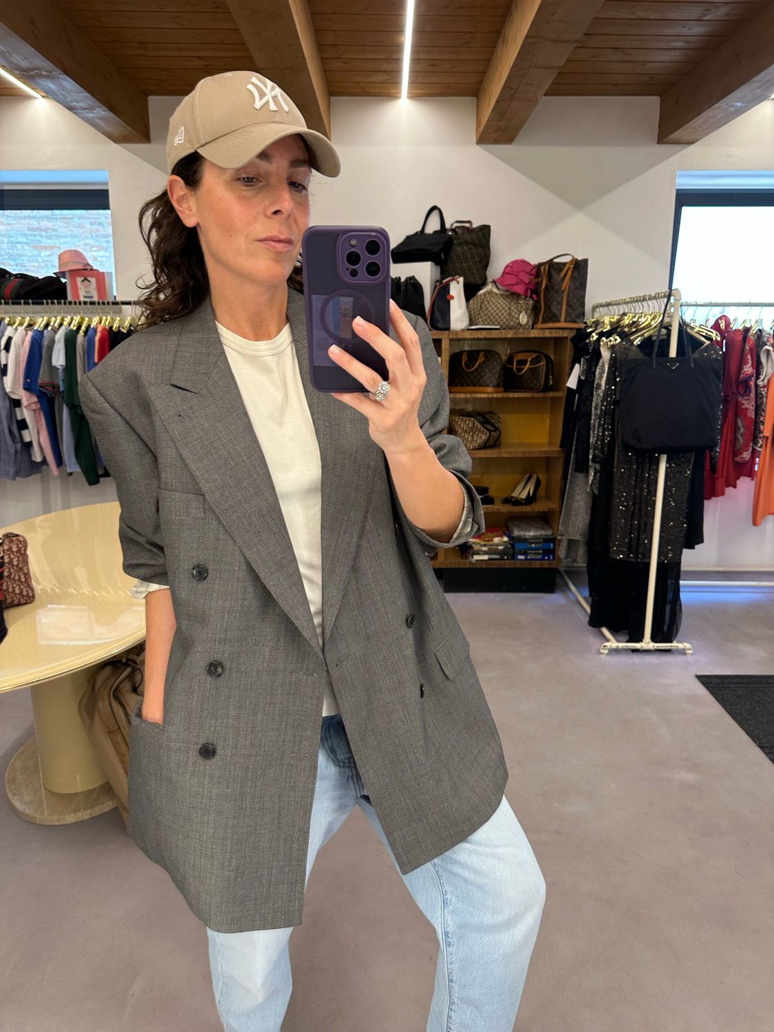 BLAZER BURBERRY FRESCO DI LANA GRIGIO DOPPIOPETTO CON REVER A LANCIA
